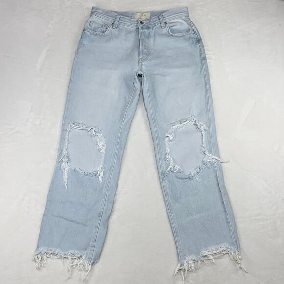 We The Free Jeans Maggie Mid Rise 26 Light Wash Straight Distressed Button Fly - Picture 2 of 16